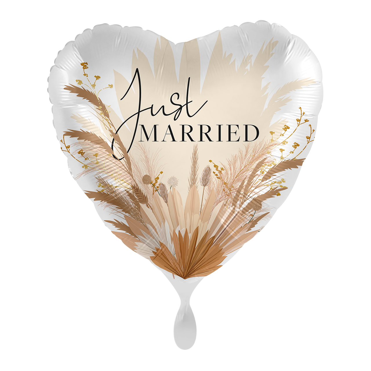 Folienballon in Herzform mit dem Aufdruck " Just Married Boho "Mit kleinen schlichten Verzierungen ein Klassiker unter den Hochzeitsballons. Verschenken Sie einen tollen Ballon zum besonderen Tag!