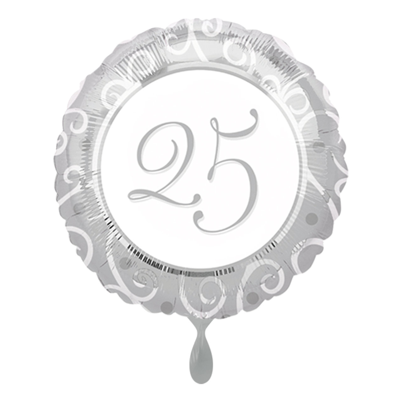 Ballon Silberhochzeit 25 Jahre rund 45cm - Folienballon mit Zahl 25 in silber