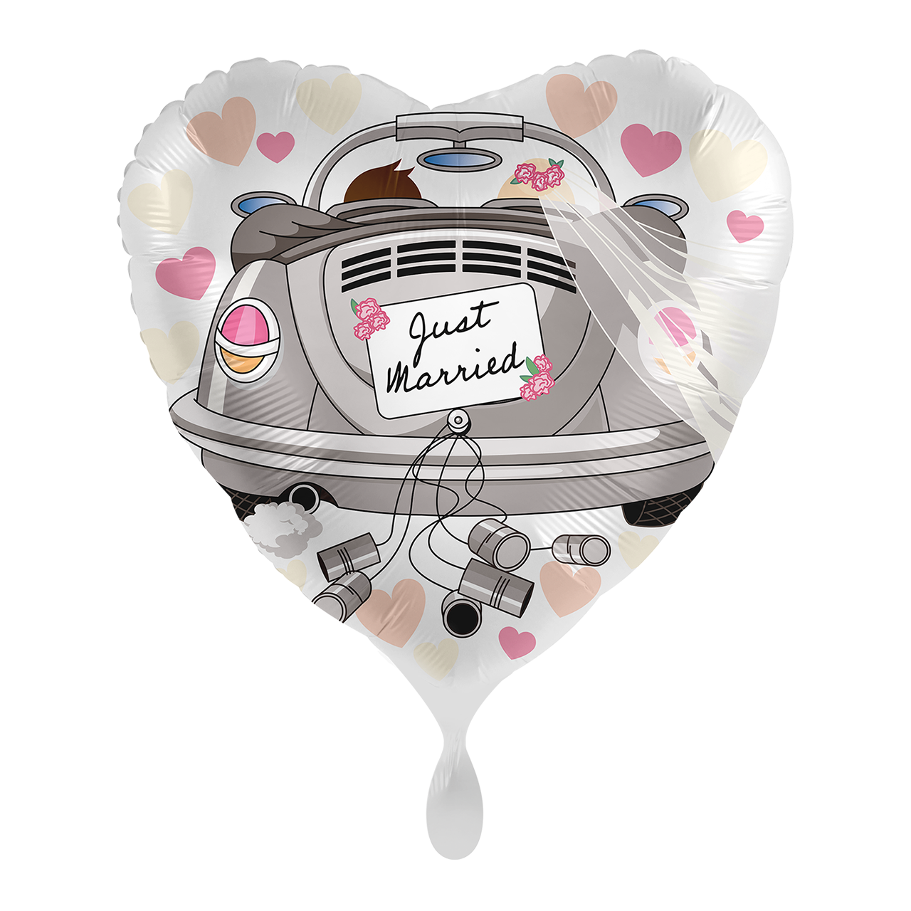 Folienballon in Herzform mit dem Aufdruck " Just Married ". Mit kleinen schlichten Verzierungen ein Klassiker unter den Hochzeitsballons. Verschenken Sie einen tollen Ballon zum besonderen Tag!