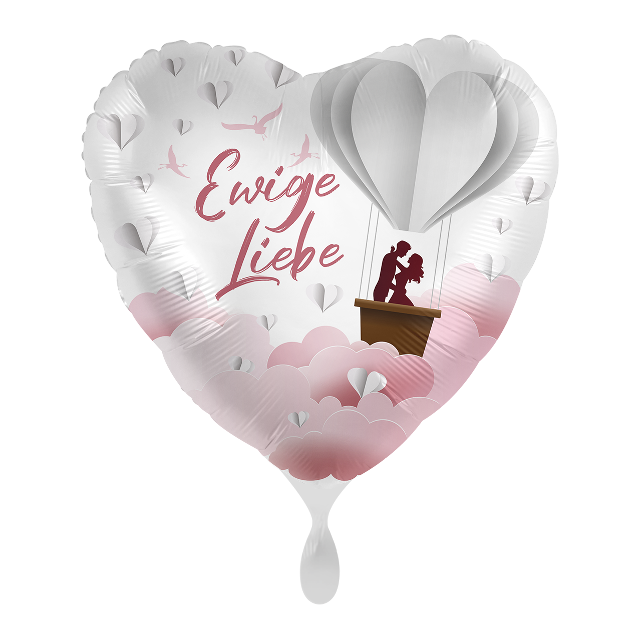 Folienballon in Herzform in Rosa/ Weiss zur Hochzeit. Ein kleiner Herzheissluftballon mit einem Brautpaar drin, bringt den besonderen Effekt. Verschenken Sie einen tollen Ballon zum besonderen Tag!