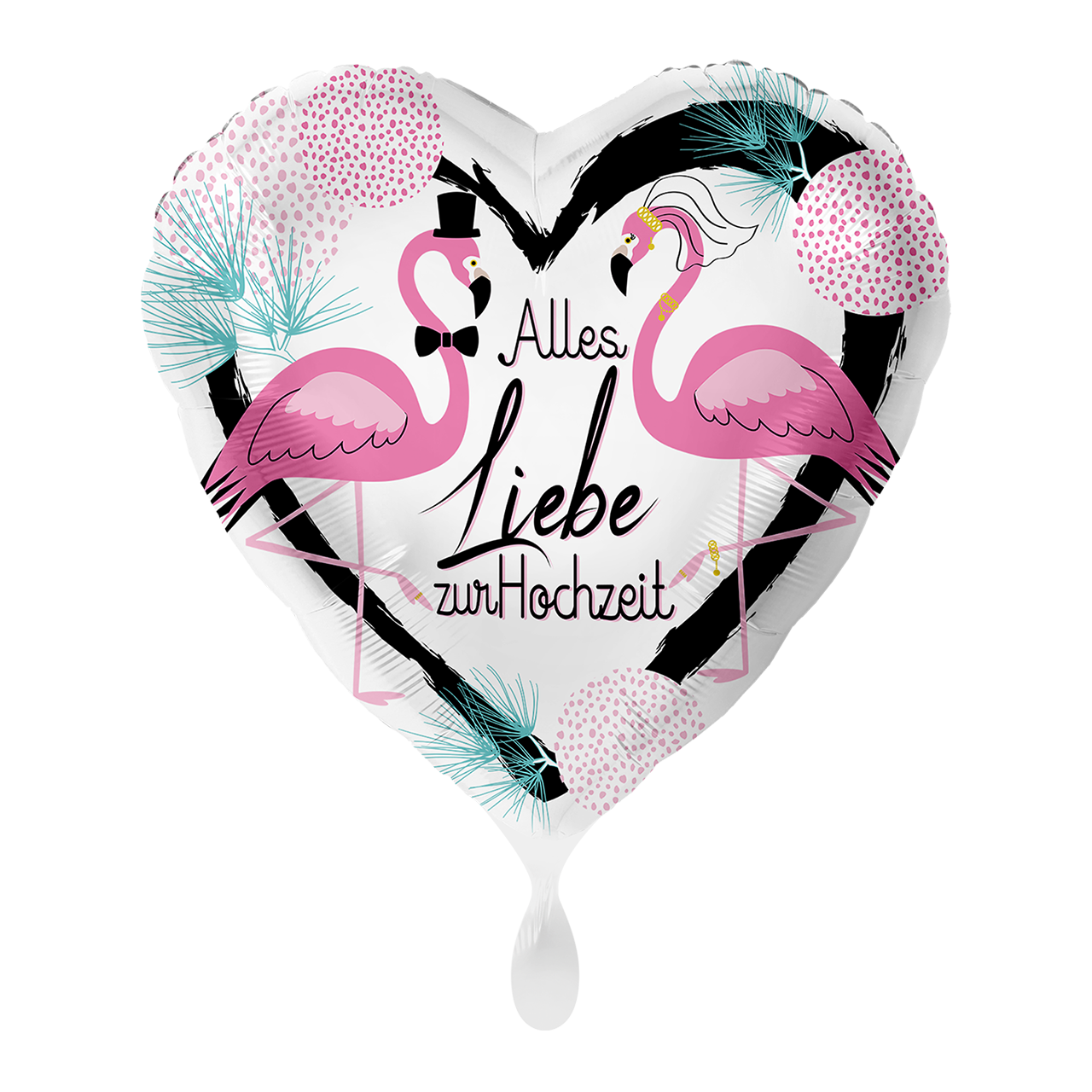 Folienballon in Herzform mit Flamingos zur Hochzeit. Verschenken Sie einen tollen Ballon zum besonderen Tag!