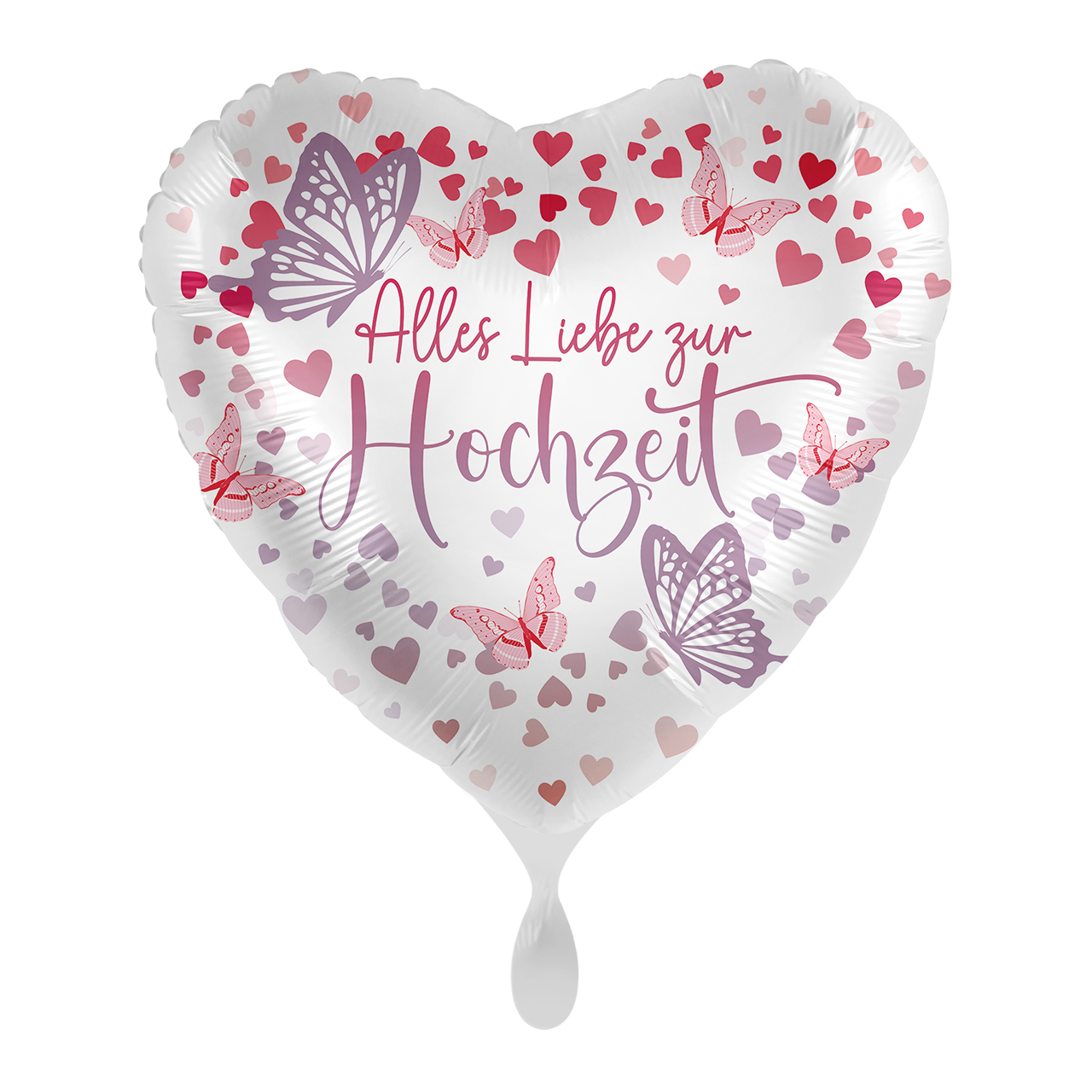 Folienballon in Herzform mit Schmetterlingen und Herzen zur Hochzeit. Verschenken Sie einen tollen Ballon zum besonderen Tag!