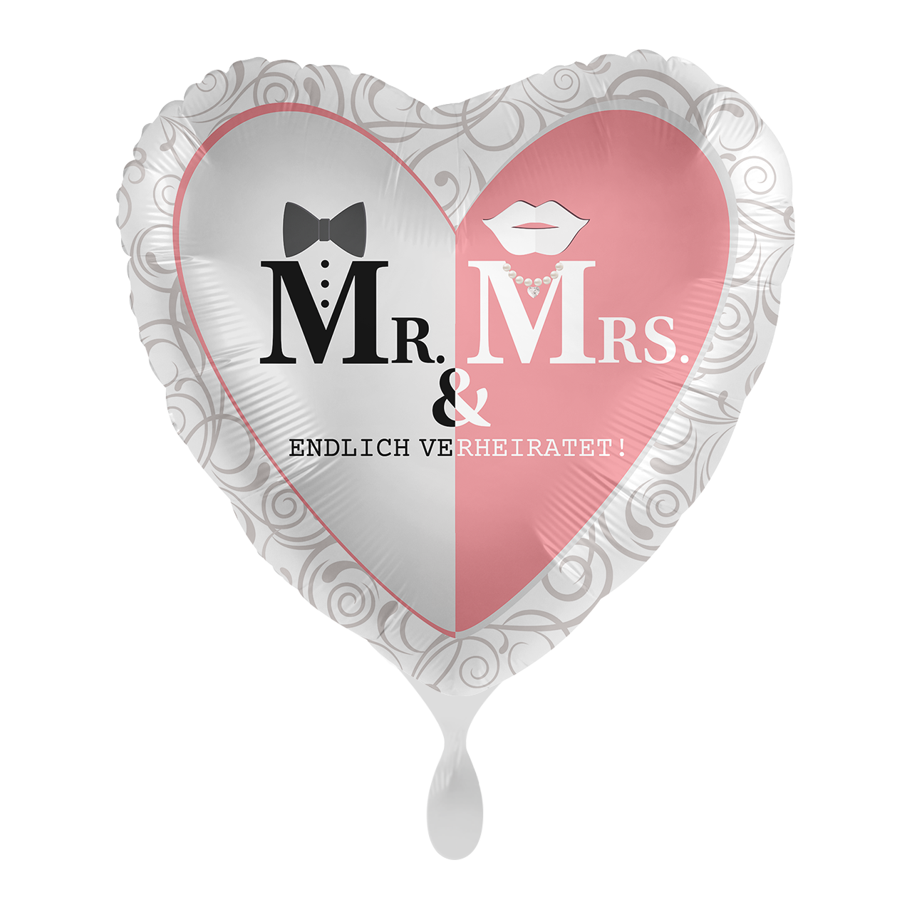 Folienballon in Herzform mit dem Aufdruck " Mr & Mrs. Endlich Verheiratet ". Mit kleinen schlichten Verzierungen ein Klassiker unter den Hochzeitsballons. Verschenken Sie einen tollen Ballon zum besonderen Tag!