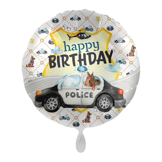 Ballon - Polizei Happpy Birhtday  -  ø43cm - Rund 