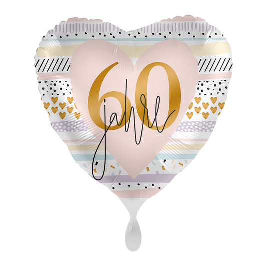 Folienballon - 43cm - Herz - 60 Jahre - Runder Geburtstag - Heliumfüllung
