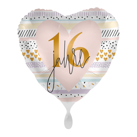 Folienballon - Herz - 43cm - sweet 16 - Rosa Gold - 16 Jahre - Heliumfüllung 