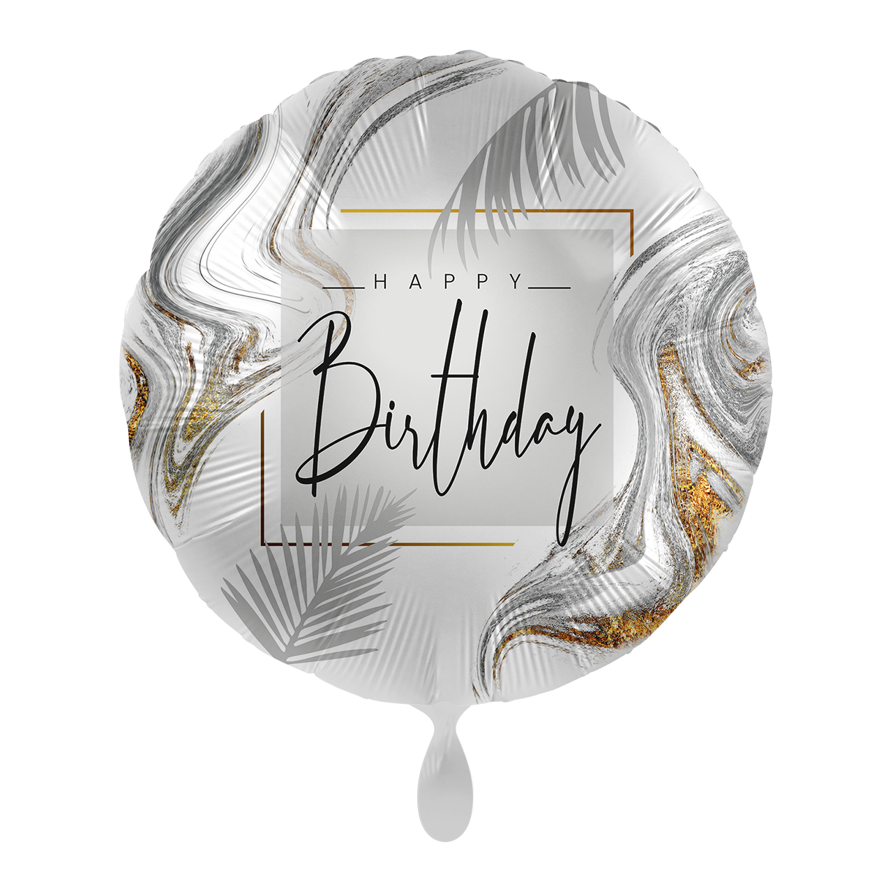 Folienballon zum Geburtstag mit der Aufschrift "Happy Birthday . Mit seinem modernen aber eleganten Design ein richtiges Highlight.&nbsp;  Mit diesem Ballon machen sie sicher jedem eine Freude.&nbsp;  Kann mit Helium und luftgefüllt werden, besitzt ein Automatisches Schließventil.&nbsp;