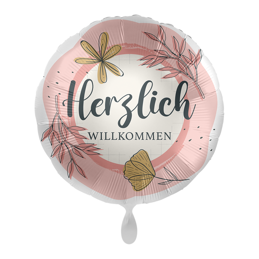 Folienballon mit der Aufschrift "Herzlich Willkommen &nbsp;"mit zarten rosa abgesetzt. &nbsp;Dekorieren Sie den Empfang herzlich mit unseren Ballons - Freude ist garantiert!&nbsp;  Mit dem Automatikschließventil kann der Ballon mit Luft oder Helium mehrfach gefüllt werden.&nbsp;