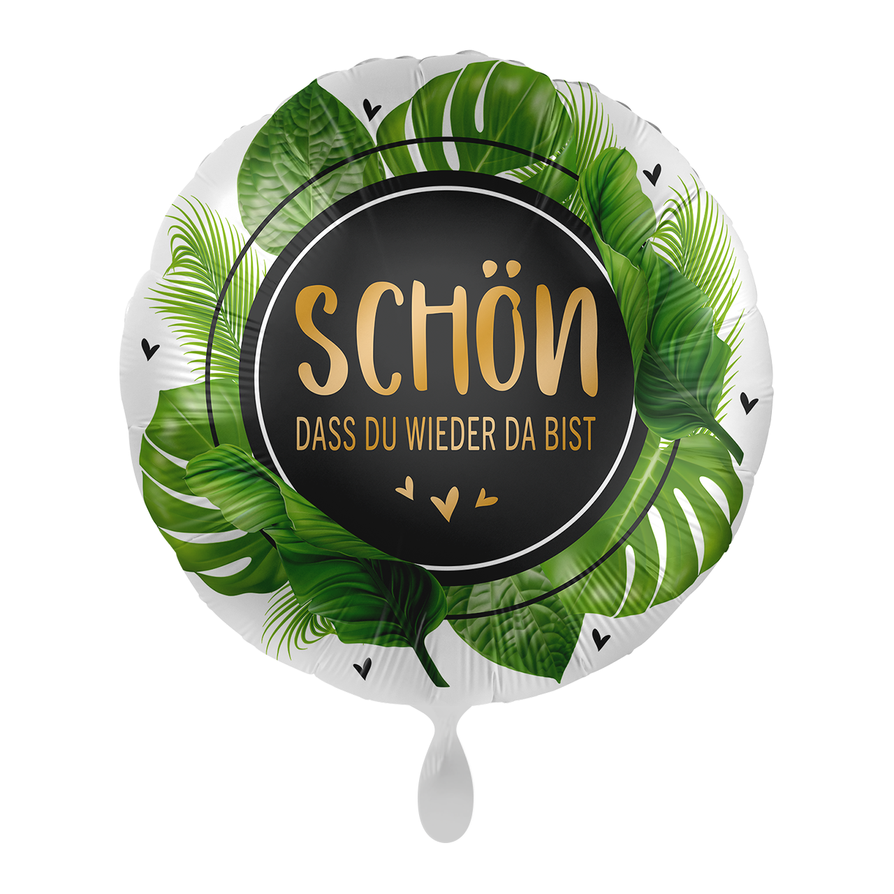 Folienballon mit der Aufschrift "Schön, dass du wieder da bist &nbsp;"mit schönen Palmblättern bedruckt. &nbsp;Dekorieren Sie den Empfang herzlich mit unseren Ballons - Freude ist garantiert!&nbsp;  Mit dem Automatikschließventil kann der Ballon mit Luft oder Helium mehrfach gefüllt werden.&nbsp;