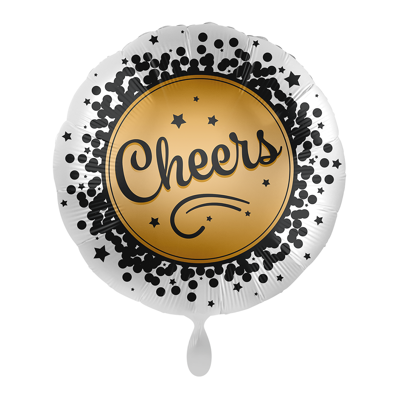 Folienballon zum Geburtstag mit der Aufschrift " Cheers" in Silber, Gold und schwarz gehalten.&nbsp;  Mit diesem Ballon machen sie sicher jedem eine Freude.&nbsp;  Kann mit Helium und luftgefüllt werden, besitzt ein Automatisches Schließventil.&nbsp;