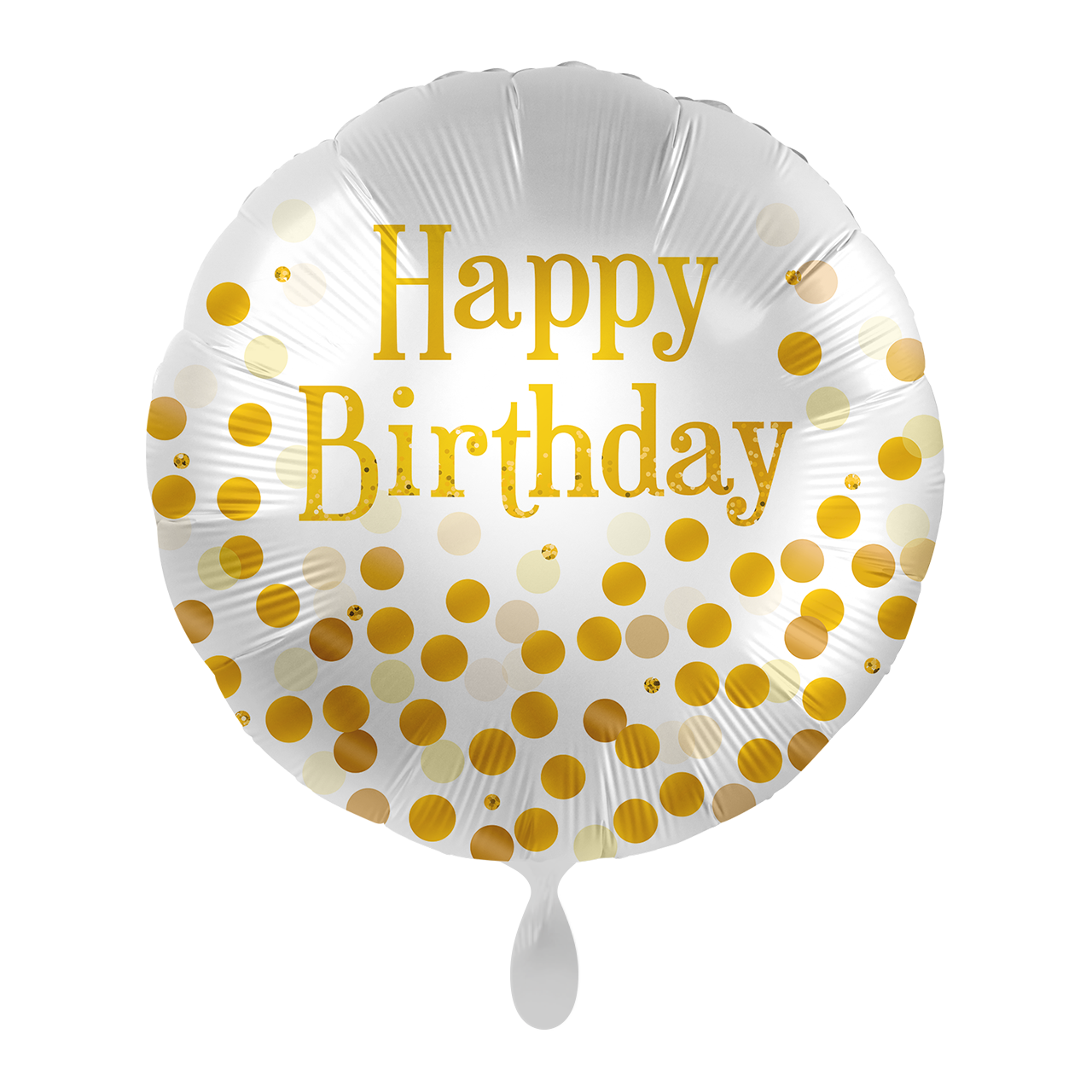 Folienballon zum Geburtstag mit der Aufschrift "Happy Birthday . Ballon in silber mit goldener Beschriftung und Konfetti, perfekt für jede Party.&nbsp;  Mit diesem Ballon machen sie sicher jedem eine Freude.&nbsp;  Kann mit Helium und luftgefüllt werden, besitzt ein Automatisches Schließventil.&nbsp;