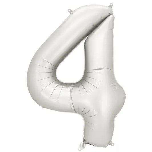 Zahlenballon - Silver satin - Zahl 4 - 86 cm 