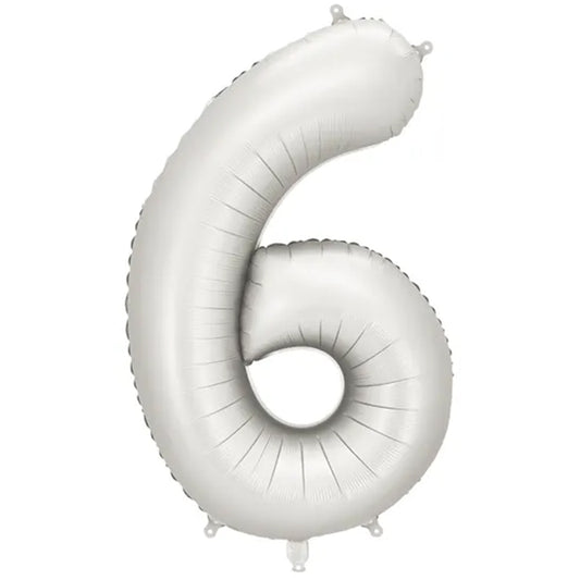 Zahlenballon - Silver satin - Zahl 6 - 86 cm 